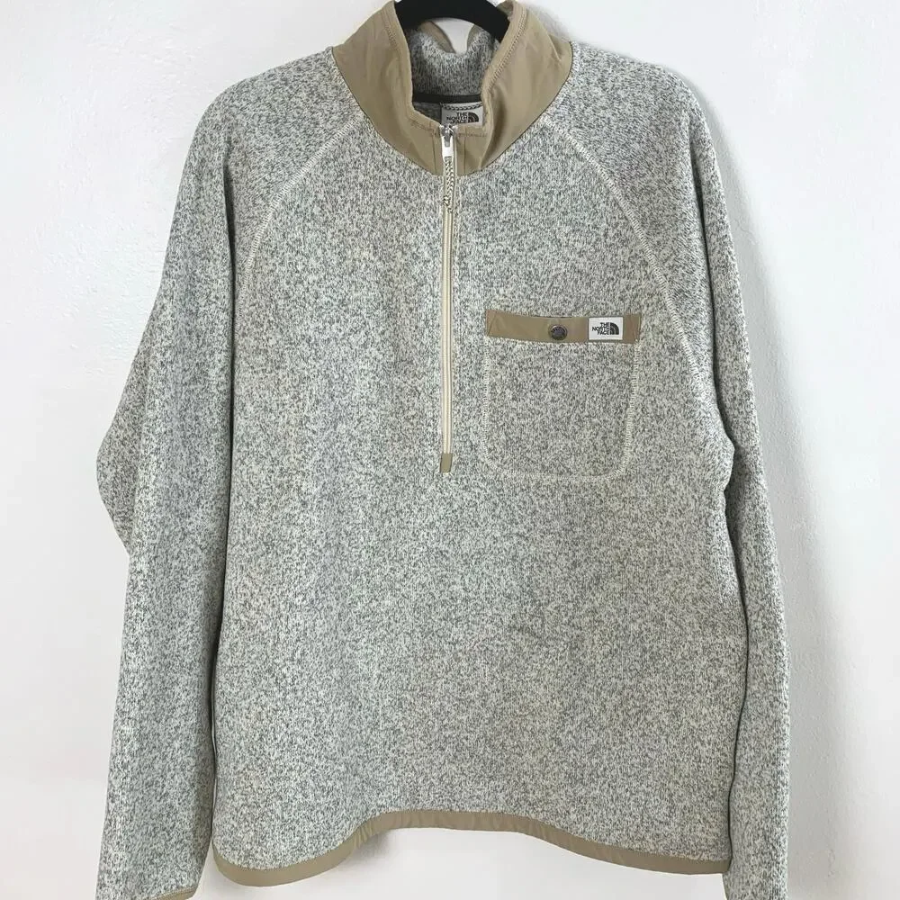 The North Face 1/4 Zip Sweater Fleece Mens Large Beige Tan Pullover Size Large